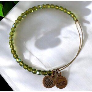 Alex And Ani Gold Tone Charm Bangle With Green Beads Expands 2.0"- 3.5"